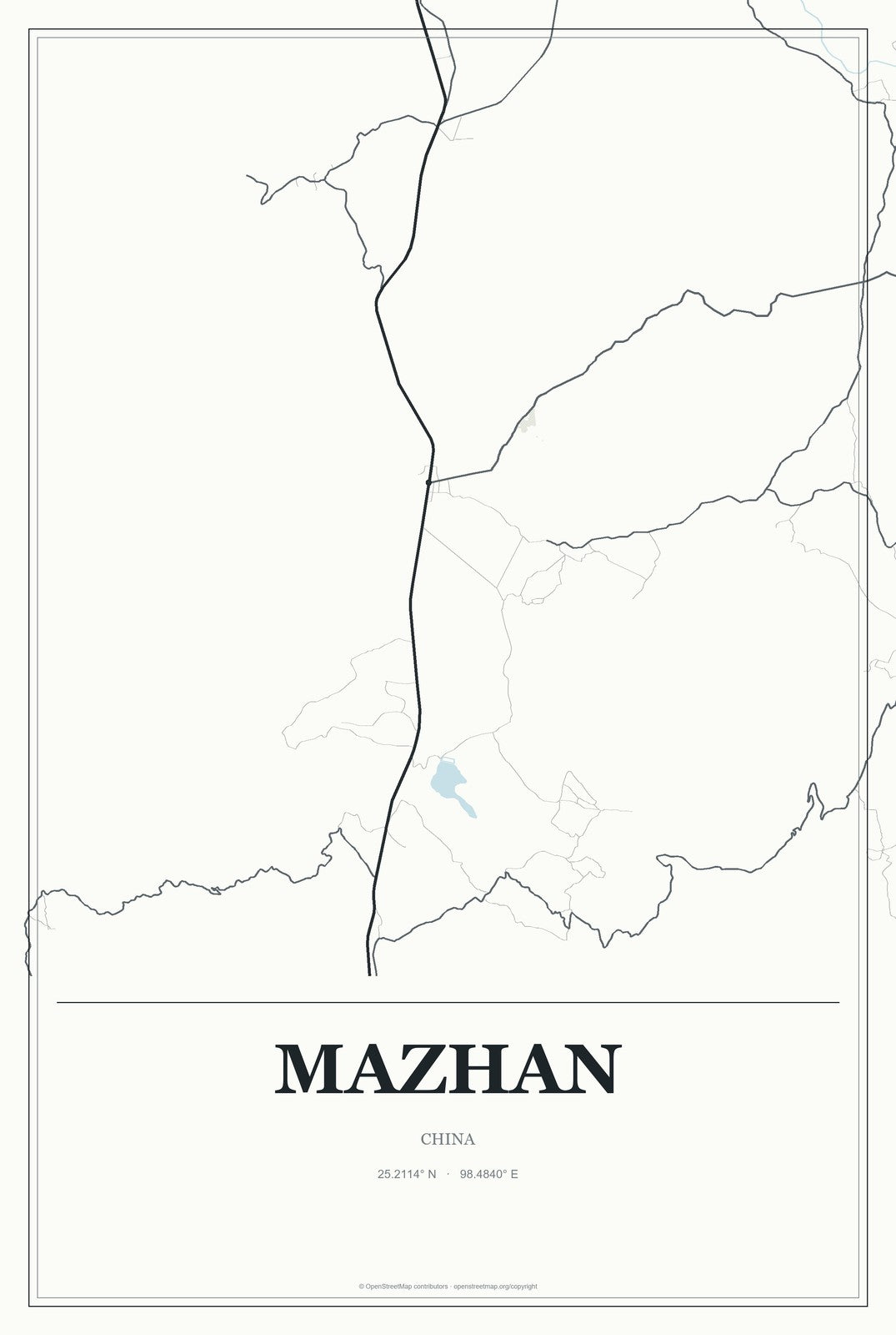 Mazhan, China City Map Aluminum Sign in Gallery Air style