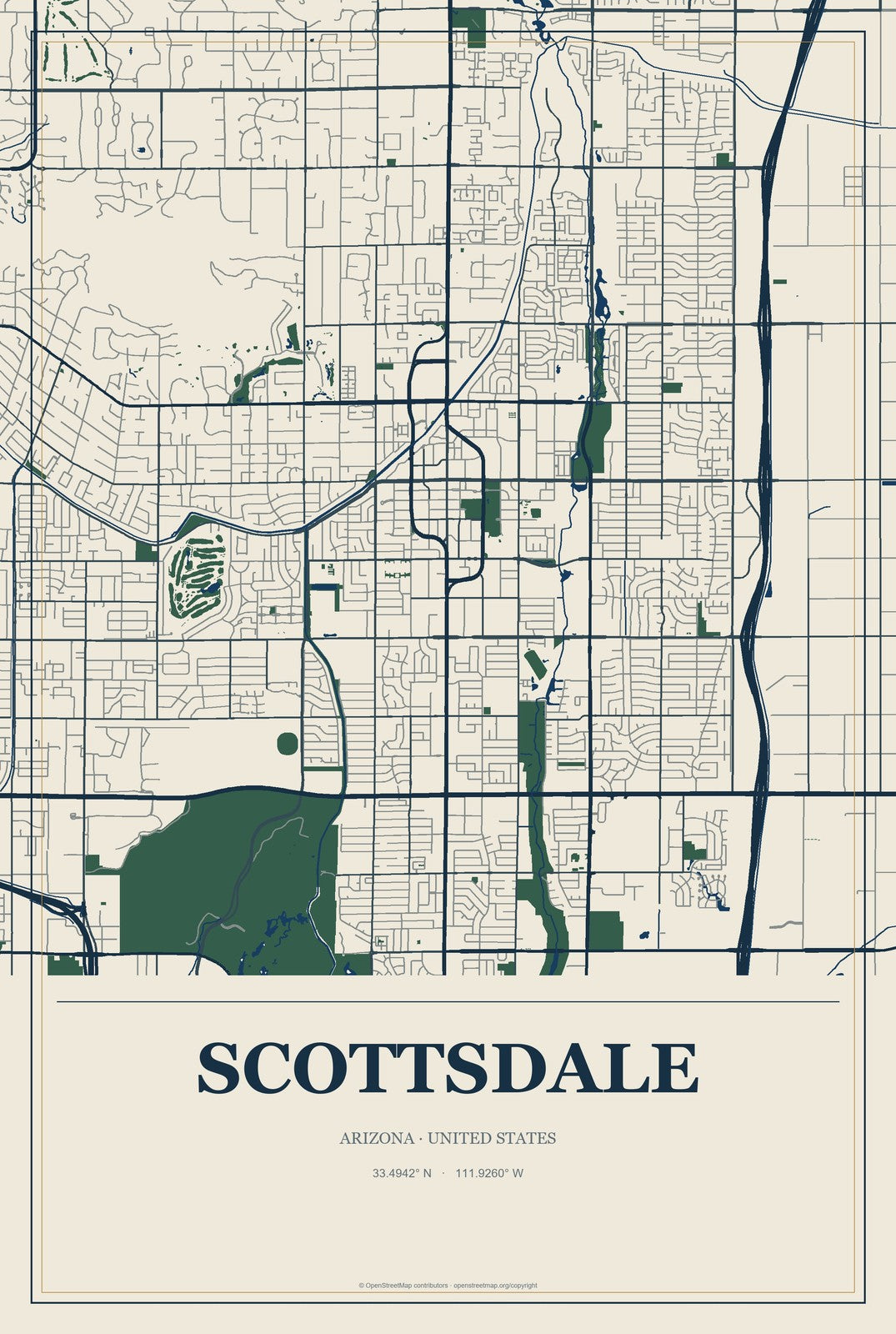 Scottsdale, Arizona City Map Aluminum Sign in Coastal Cutout style