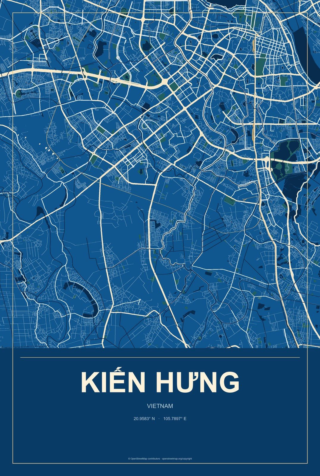 Kiến Hưng, Vietnam City Map Aluminum Sign in Harbor Cobalt style