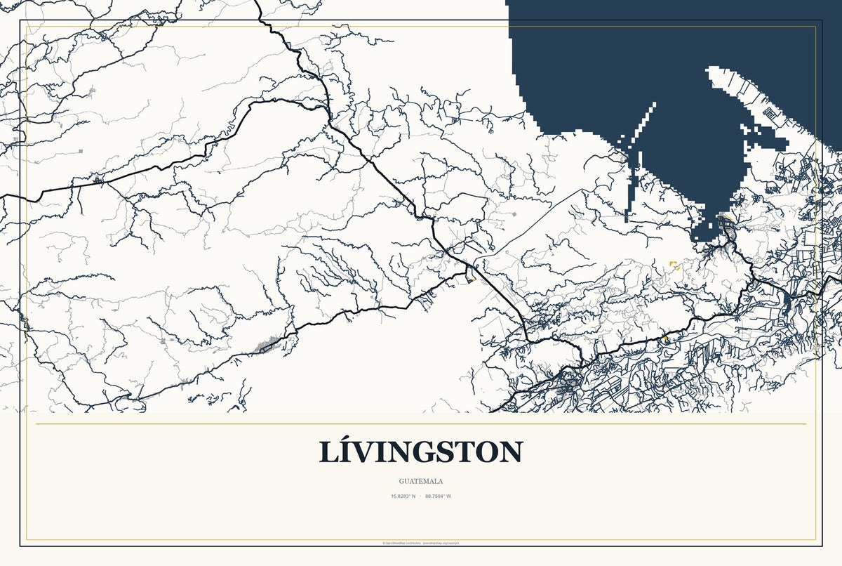 Lívingston, Guatemala City Map Aluminum Sign in Citrine Modern style