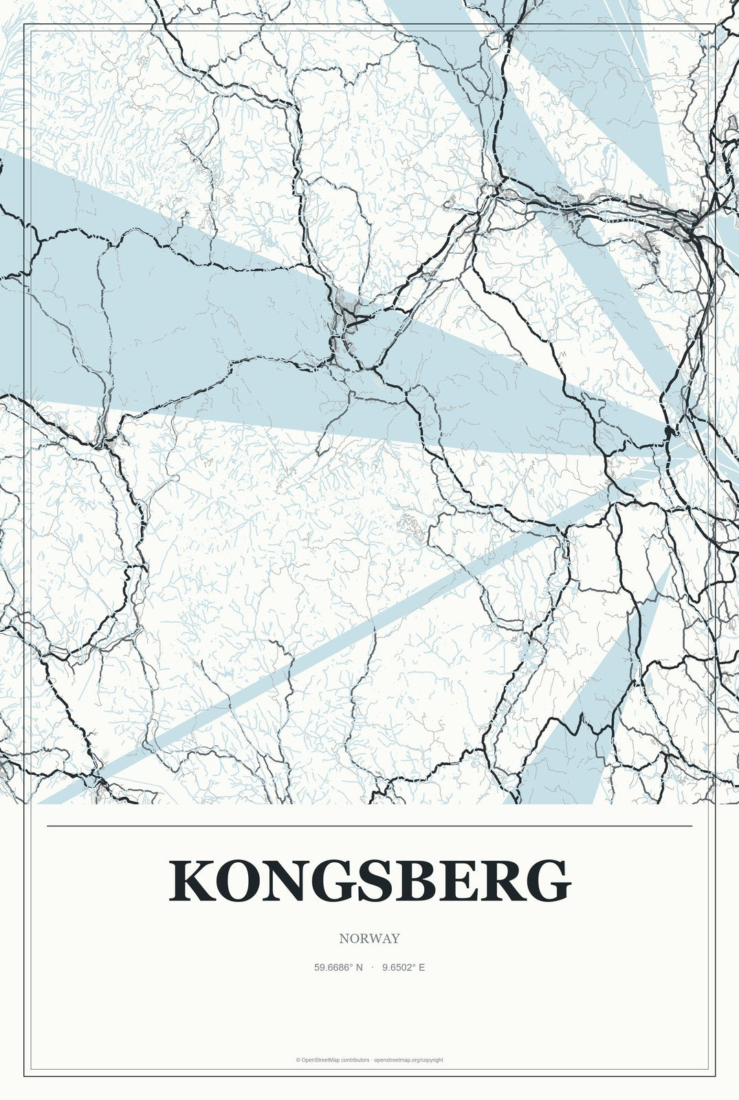 Kongsberg, Norway City Map Aluminum Sign in Gallery Air style