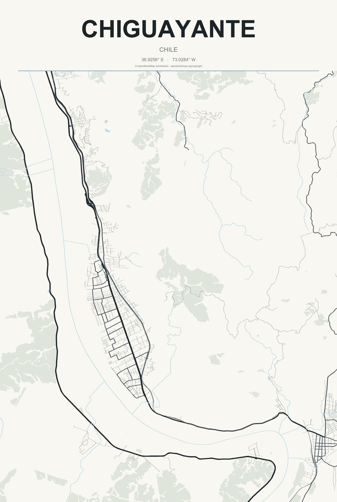 Chiguayante, Chile City Map Aluminum Sign in Headline Atlas style