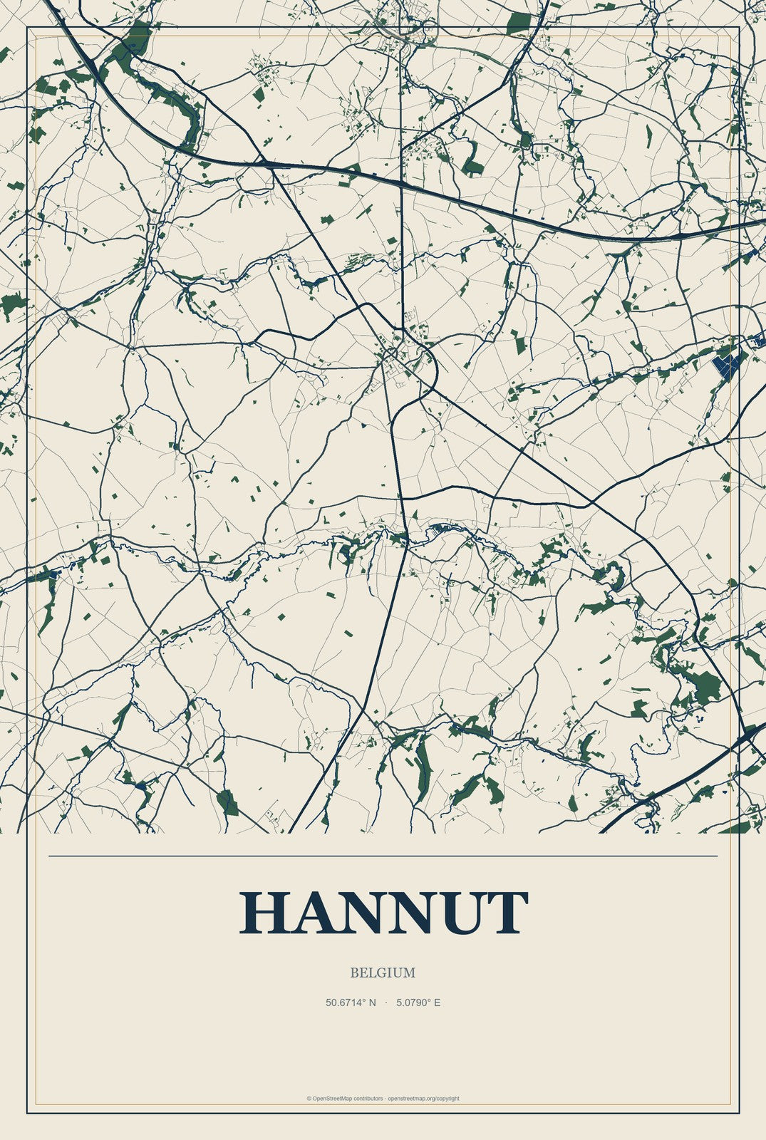 Hannut, Belgium City Map Aluminum Sign in Coastal Cutout style