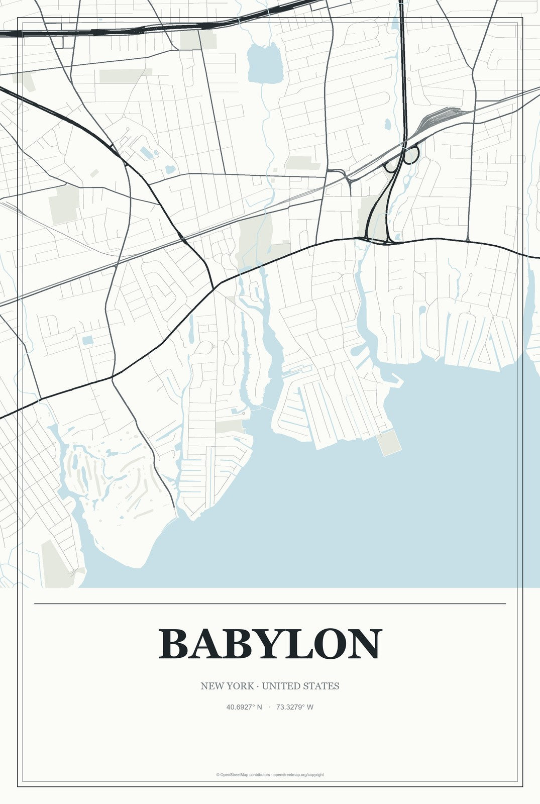 Babylon, New York City Map Aluminum Sign in Gallery Air style