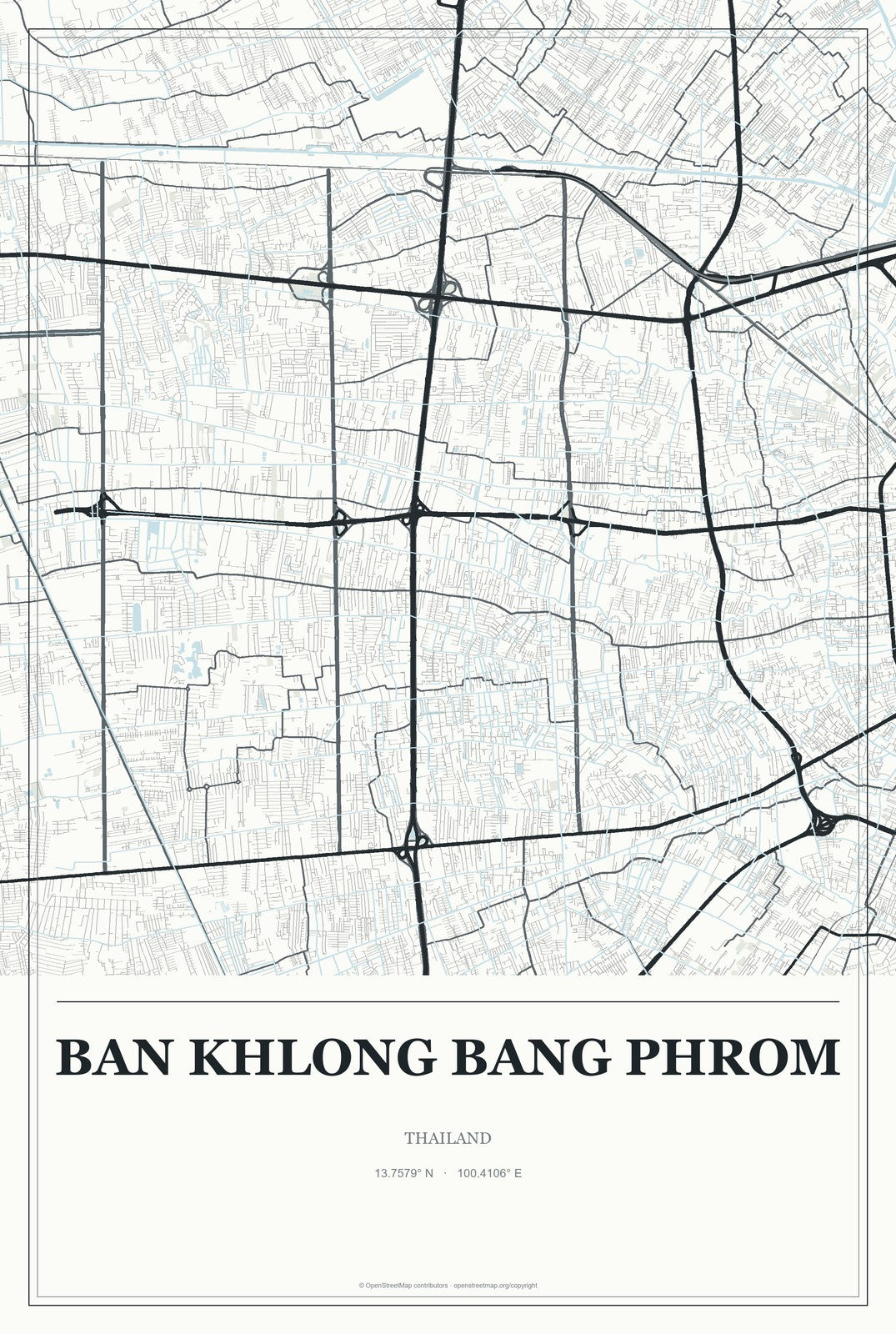 Ban Khlong Bang Phrom, Thailand City Map Aluminum Sign in Gallery Air style