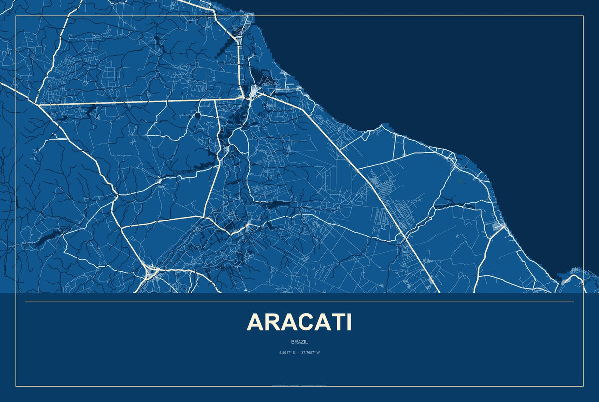 Aracati, Brazil City Map Aluminum Sign in Harbor Cobalt style