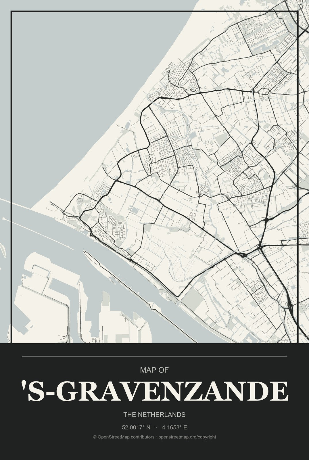 's-Gravenzande, The Netherlands City Map Aluminum Sign in Museum Plaque style