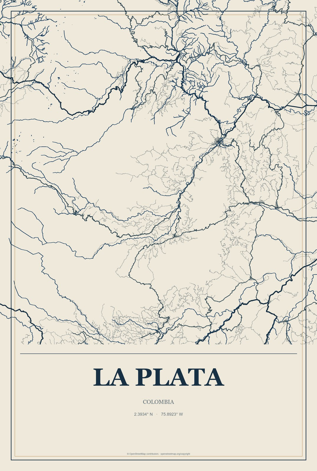La Plata, Colombia City Map Aluminum Sign in Coastal Cutout style
