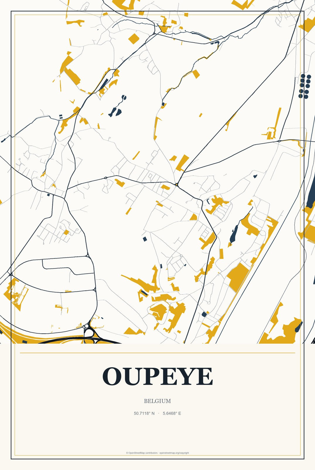 Oupeye, Belgium City Map Aluminum Sign in Citrine Modern style