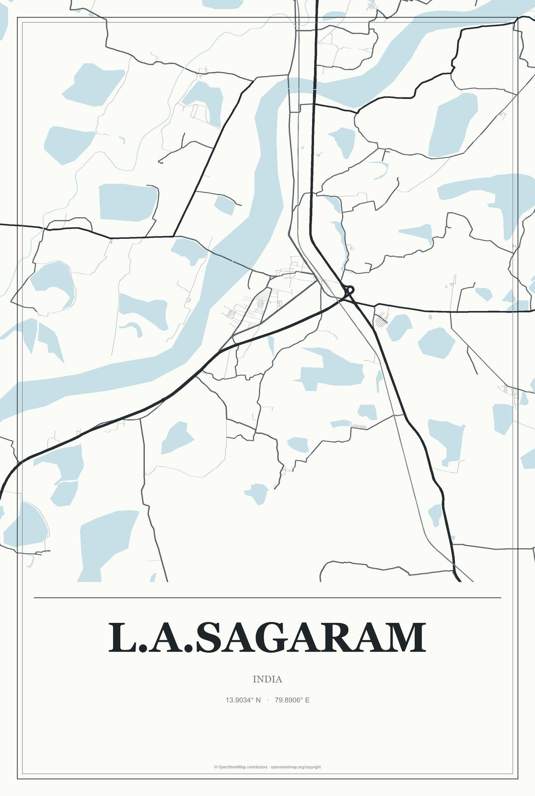 L.A.Sagaram, India City Map Aluminum Sign in Gallery Air style