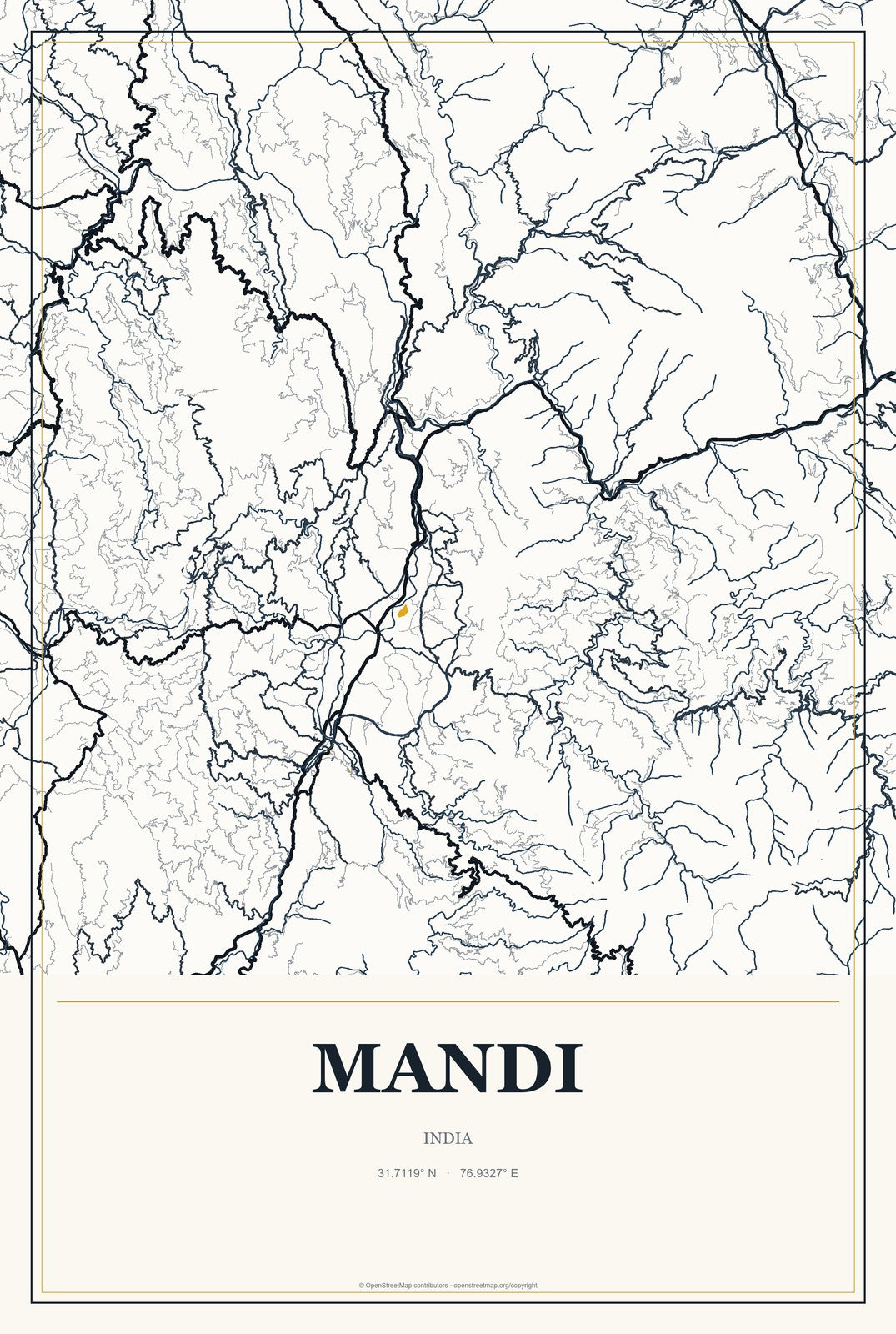 Mandi, India City Map Aluminum Sign in Citrine Modern style