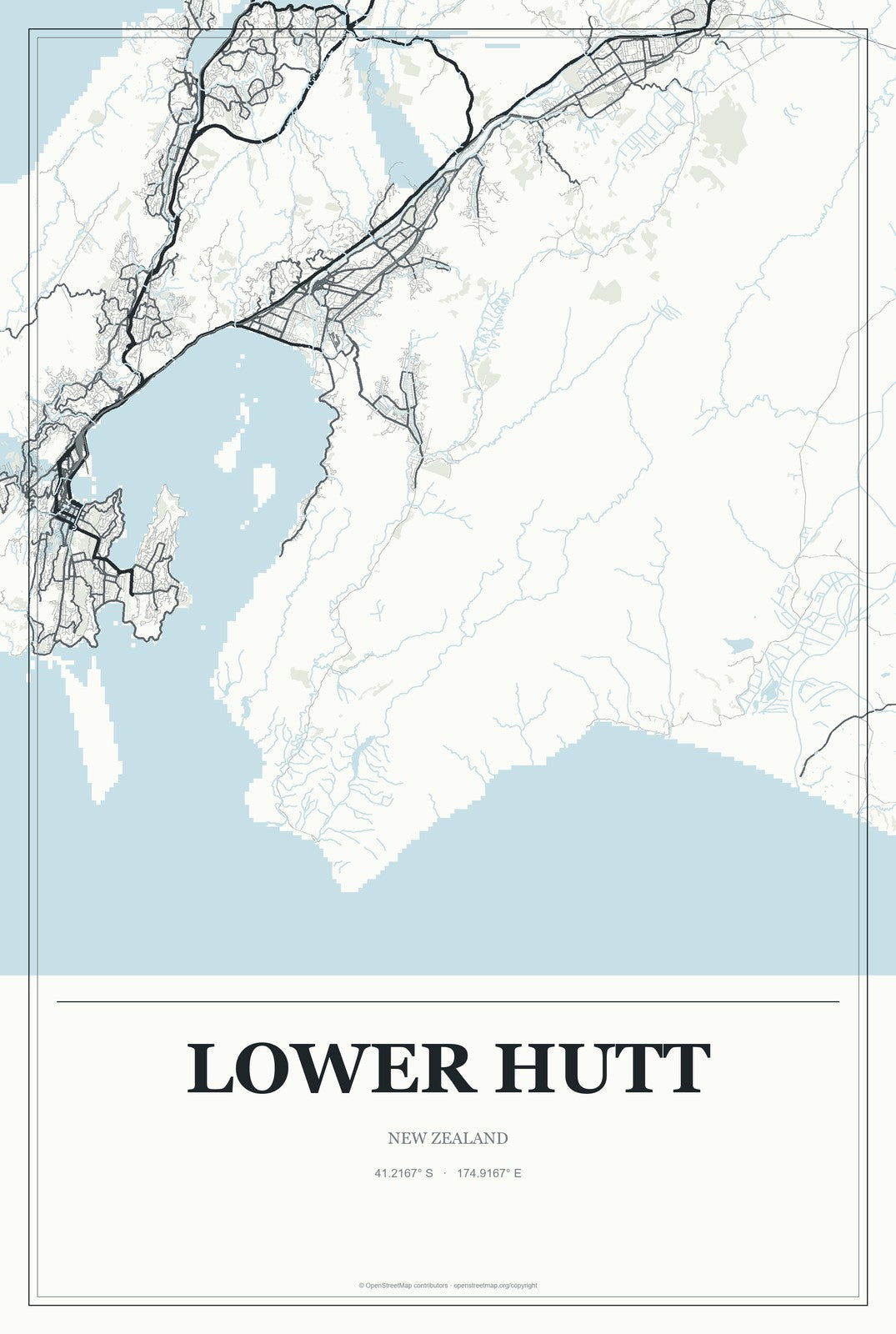 Lower Hutt, New Zealand City Map Aluminum Sign in Gallery Air style