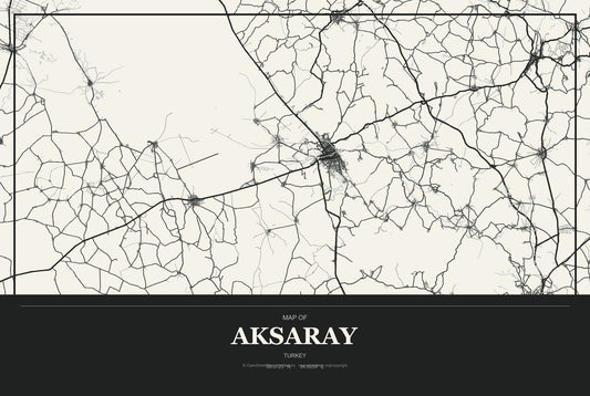 Aksaray, Turkey City Map Aluminum Sign in Museum Plaque style