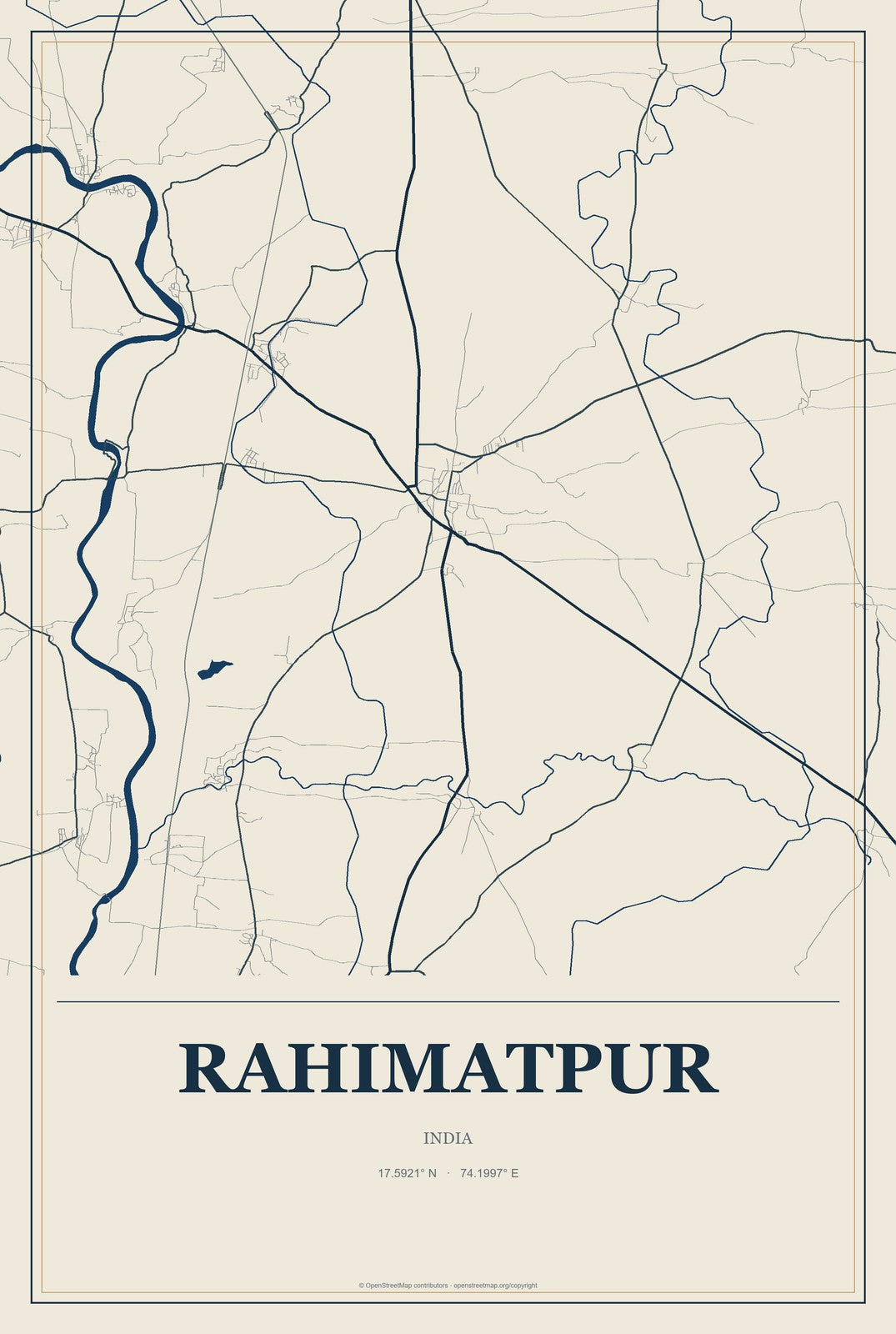 Rahimatpur, India City Map Aluminum Sign in Coastal Cutout style
