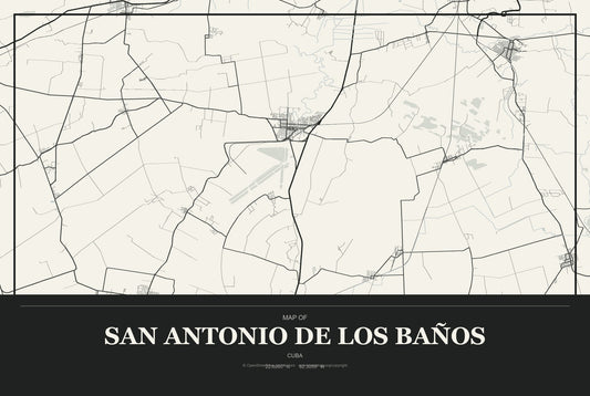 San Antonio de los Baños, Cuba City Map Aluminum Sign in Museum Plaque style