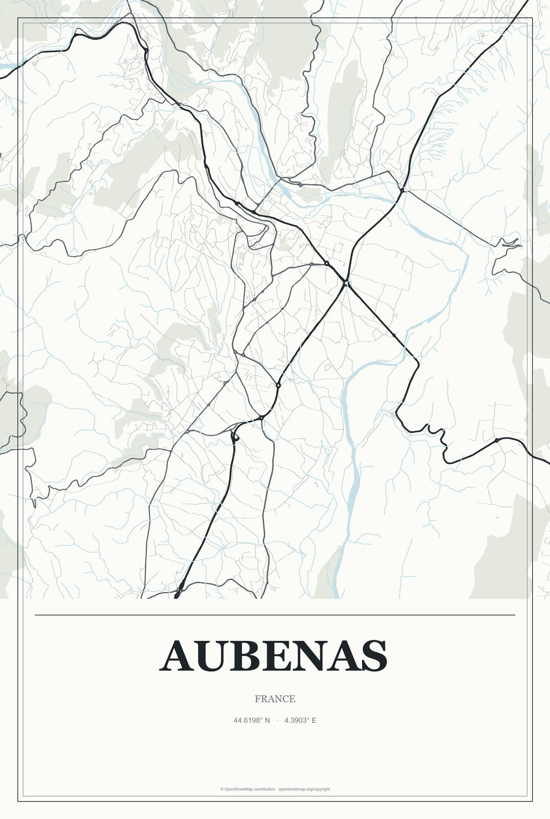 Aubenas, France City Map Aluminum Sign in Gallery Air style