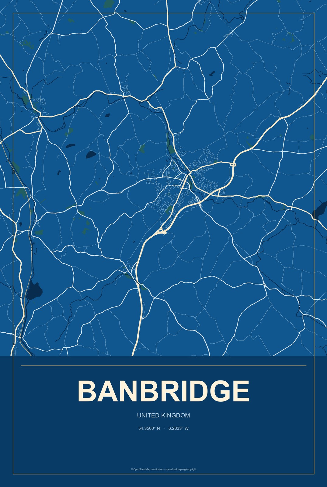 Banbridge, United Kingdom City Map Aluminum Sign in Harbor Cobalt style