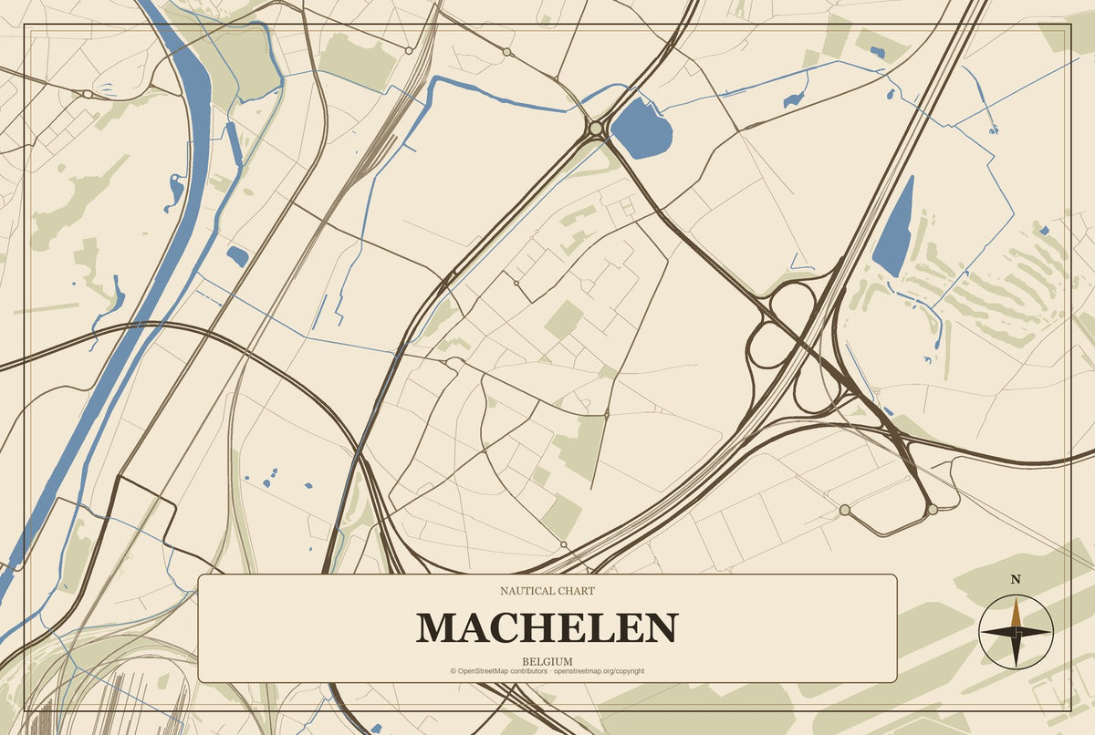 Machelen, Belgium City Map Aluminum Sign in Heritage Nautical style
