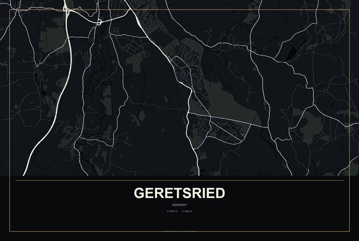 Geretsried, Germany City Map Aluminum Sign in Metropolitan Noir style