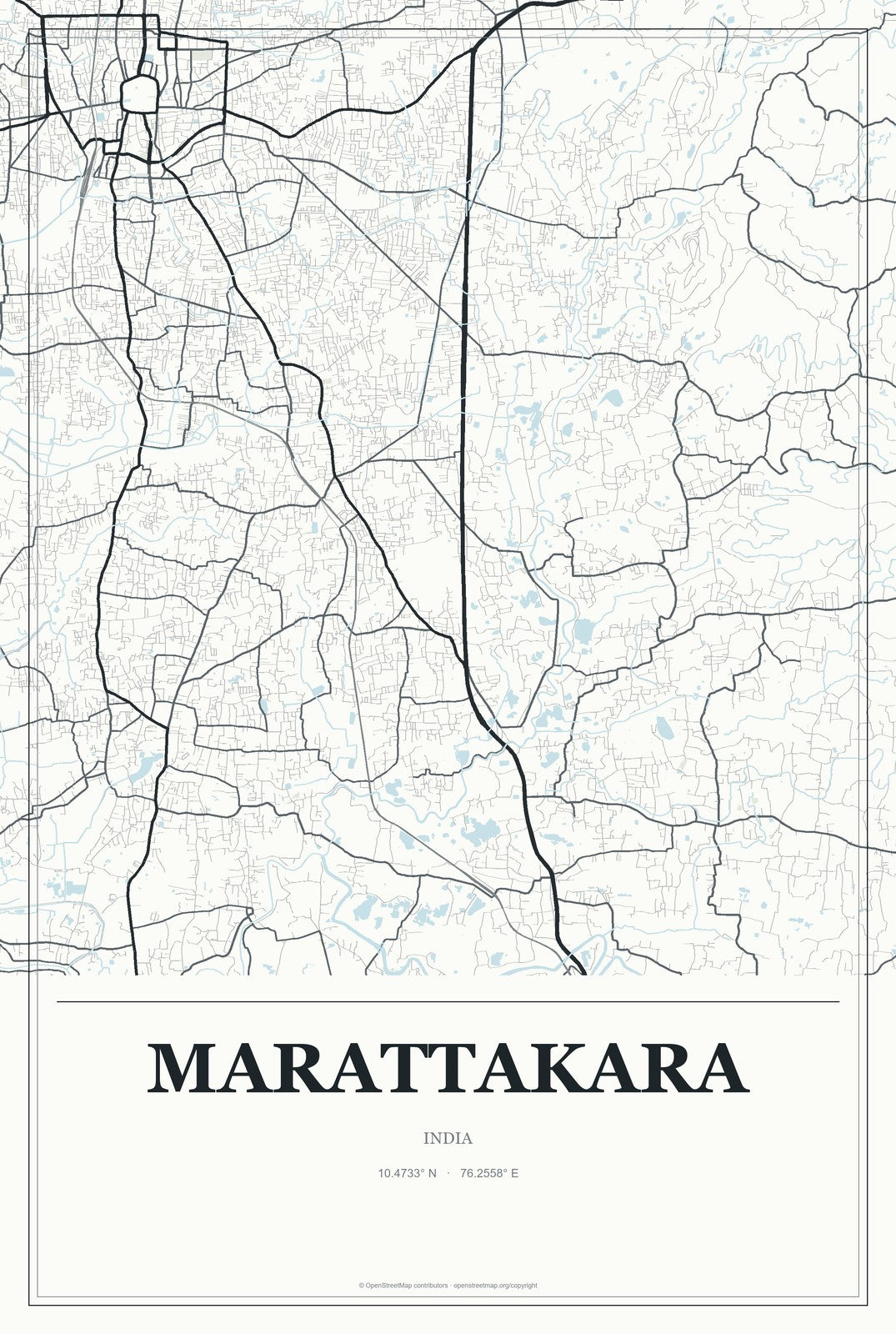 Marattakara, India City Map Aluminum Sign in Gallery Air style