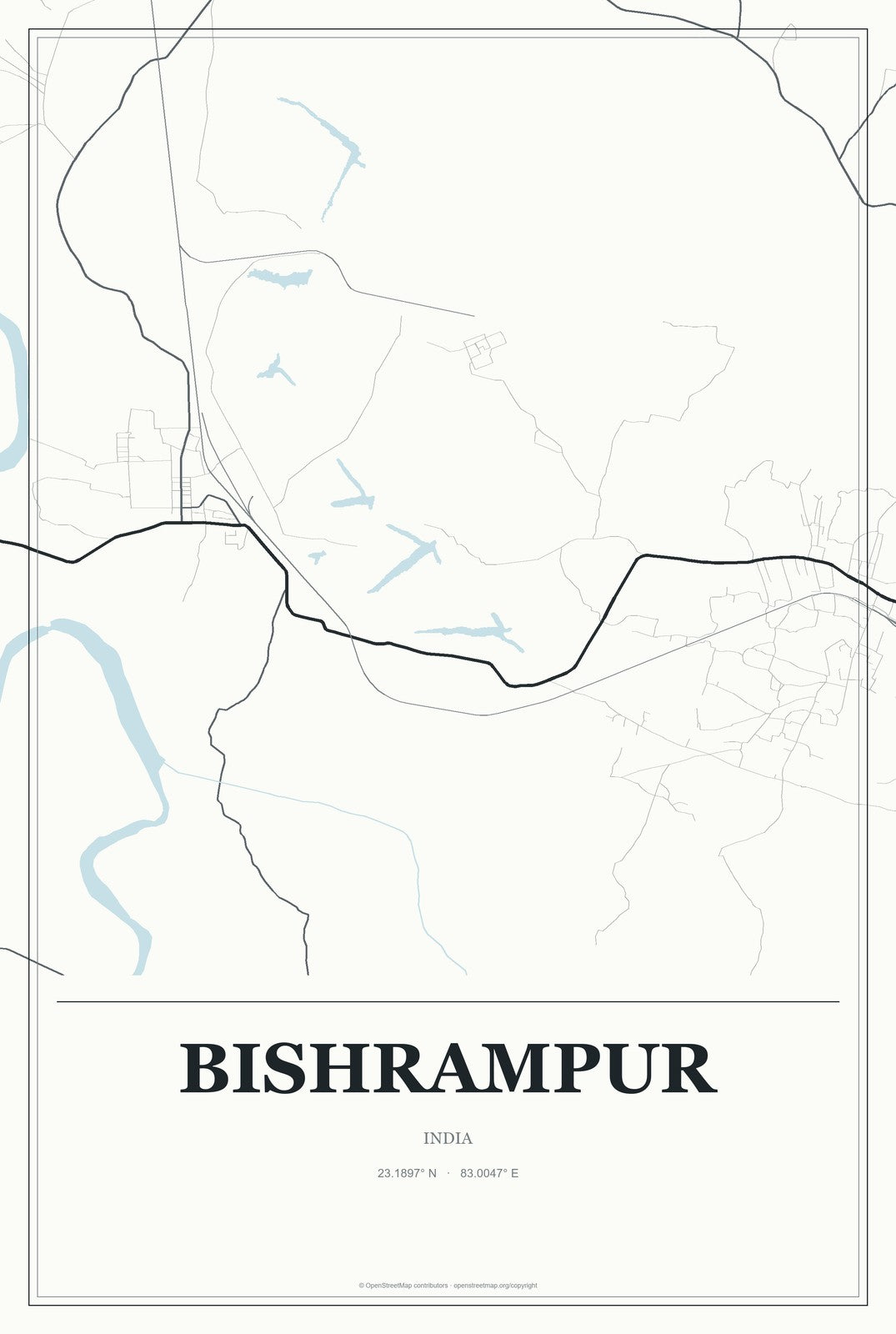 Bishrampur, India City Map Aluminum Sign in Gallery Air style