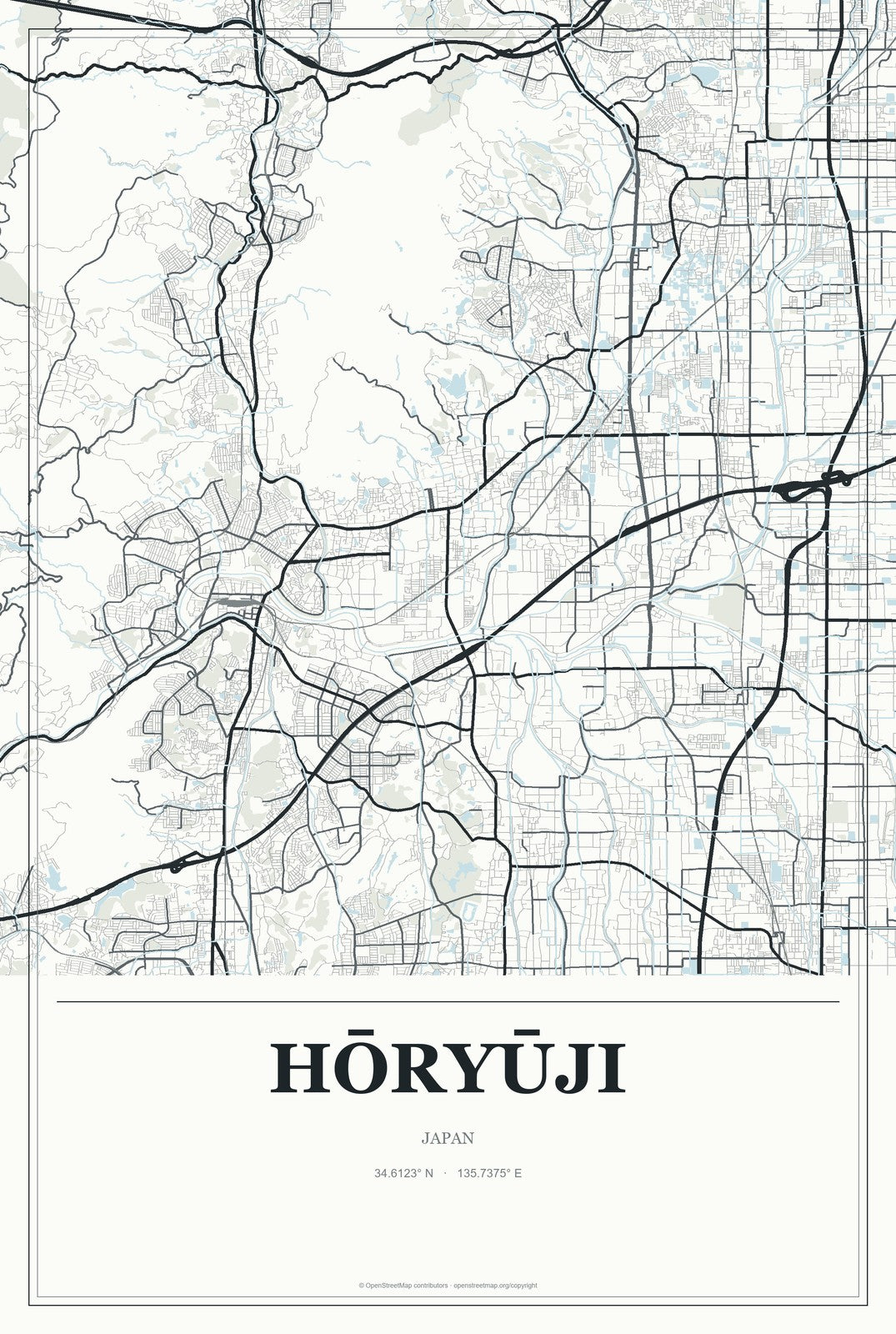 Hōryūji, Japan City Map Aluminum Sign in Gallery Air style
