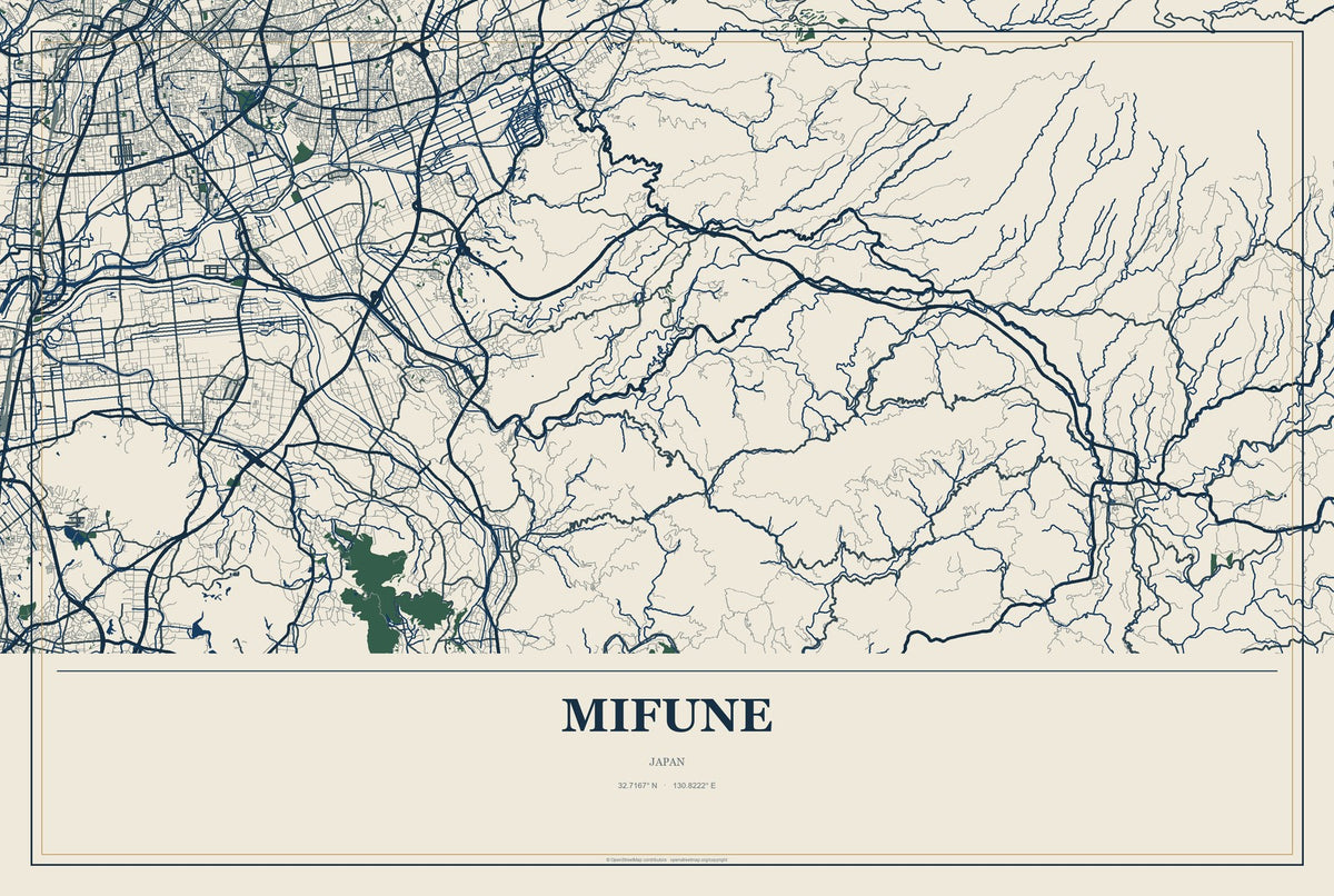 Mifune, Japan City Map Aluminum Sign in Coastal Cutout style