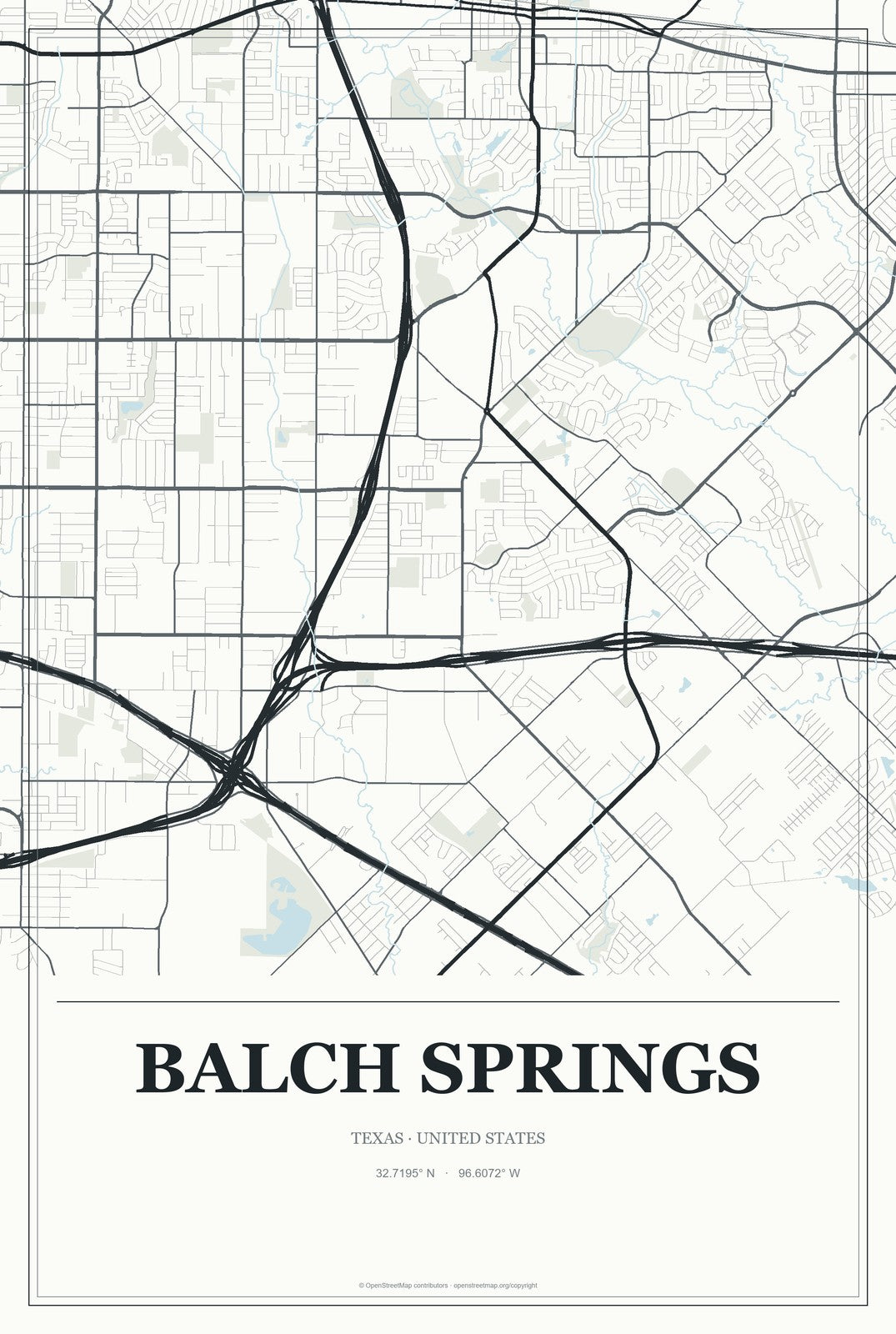 Balch Springs, Texas City Map Aluminum Sign in Gallery Air style