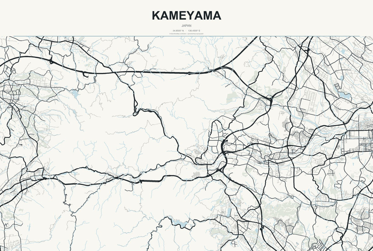 Kameyama, Japan City Map Aluminum Sign in Headline Atlas style