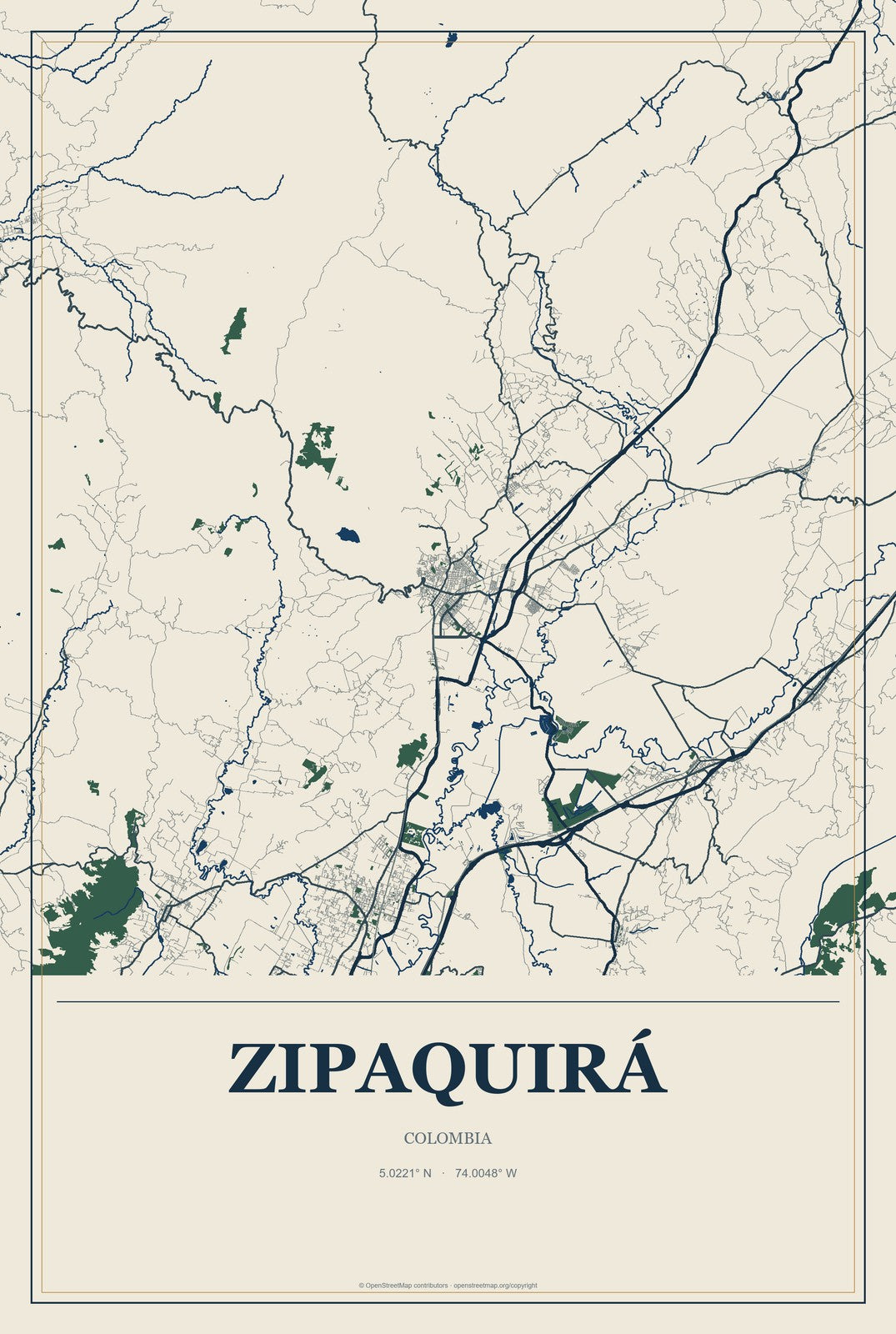 Zipaquirá, Colombia City Map Aluminum Sign in Coastal Cutout style