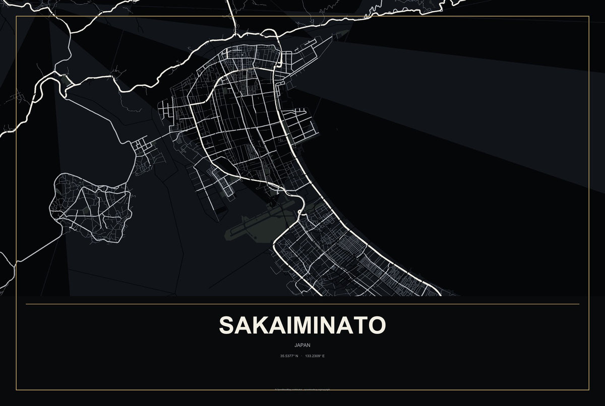 Sakaiminato, Japan City Map Aluminum Sign in Metropolitan Noir style