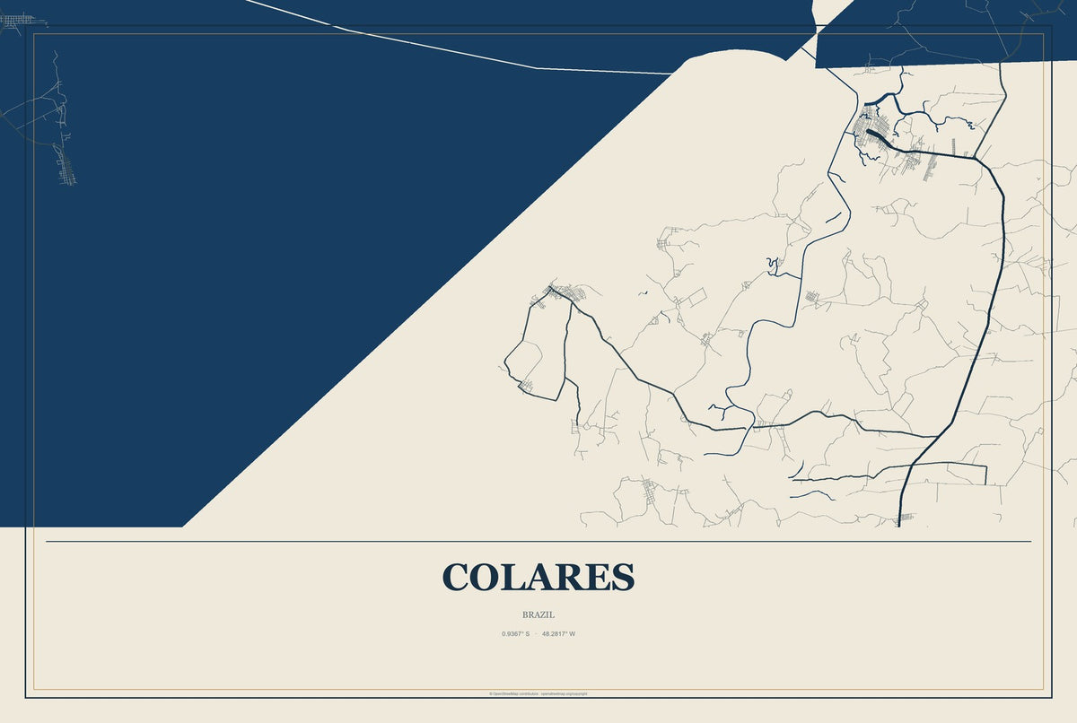 Colares, Brazil City Map Aluminum Sign in Coastal Cutout style