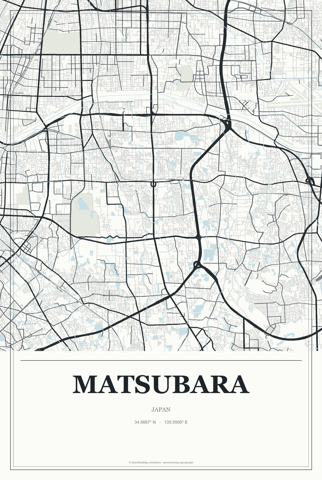Matsubara, Japan City Map Aluminum Sign in Gallery Air style