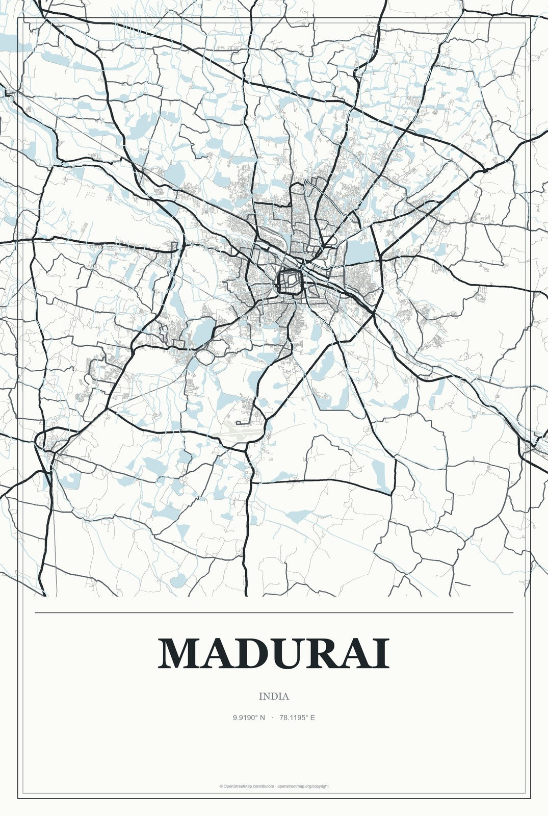 Madurai, India City Map Aluminum Sign in Gallery Air style