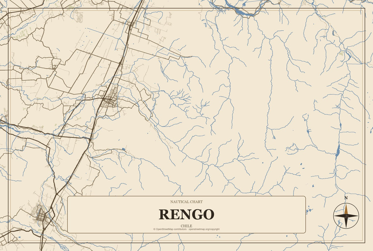 Rengo, Chile City Map Aluminum Sign in Heritage Nautical style