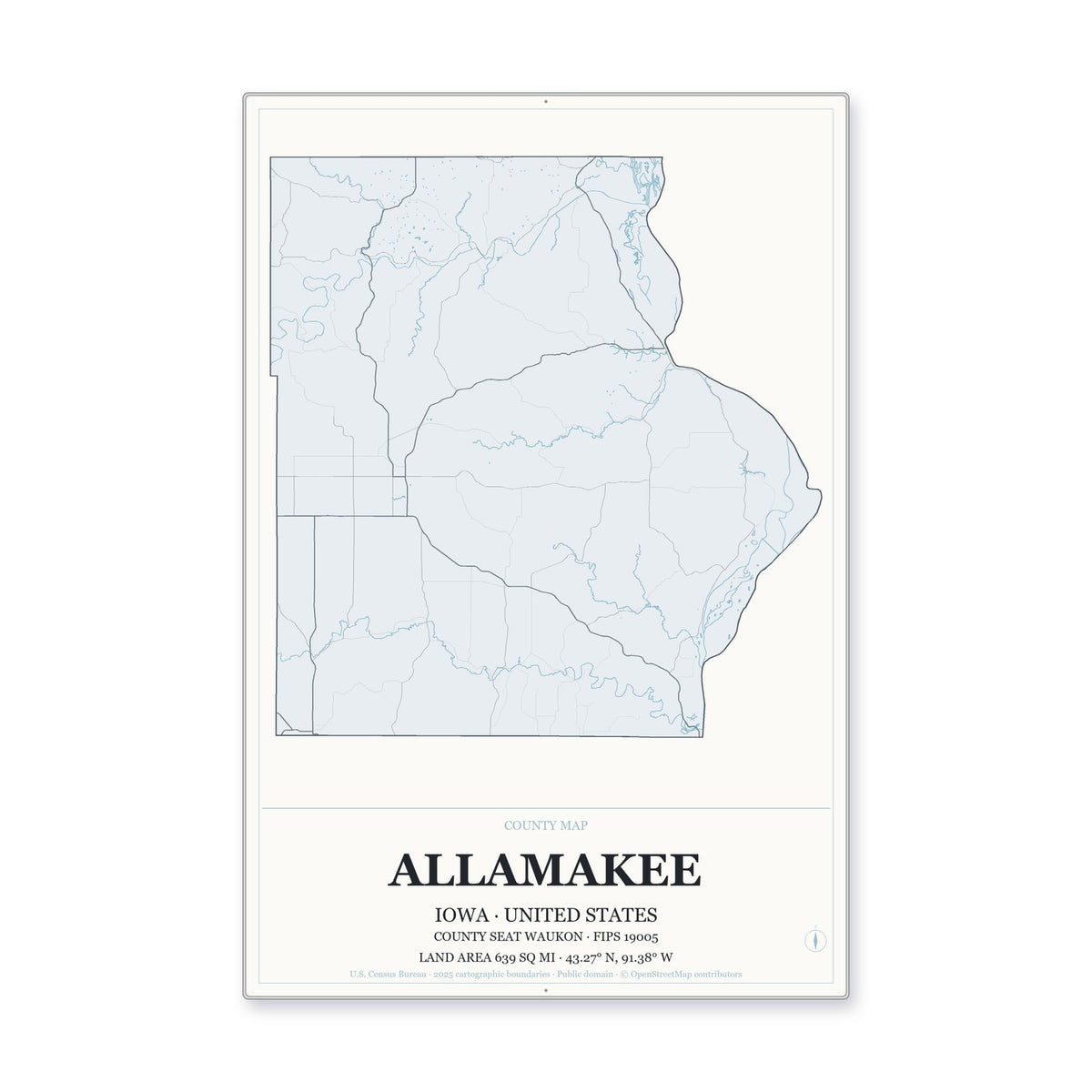 Allamakee County, Iowa Map Aluminum Sign in Gallery Air style