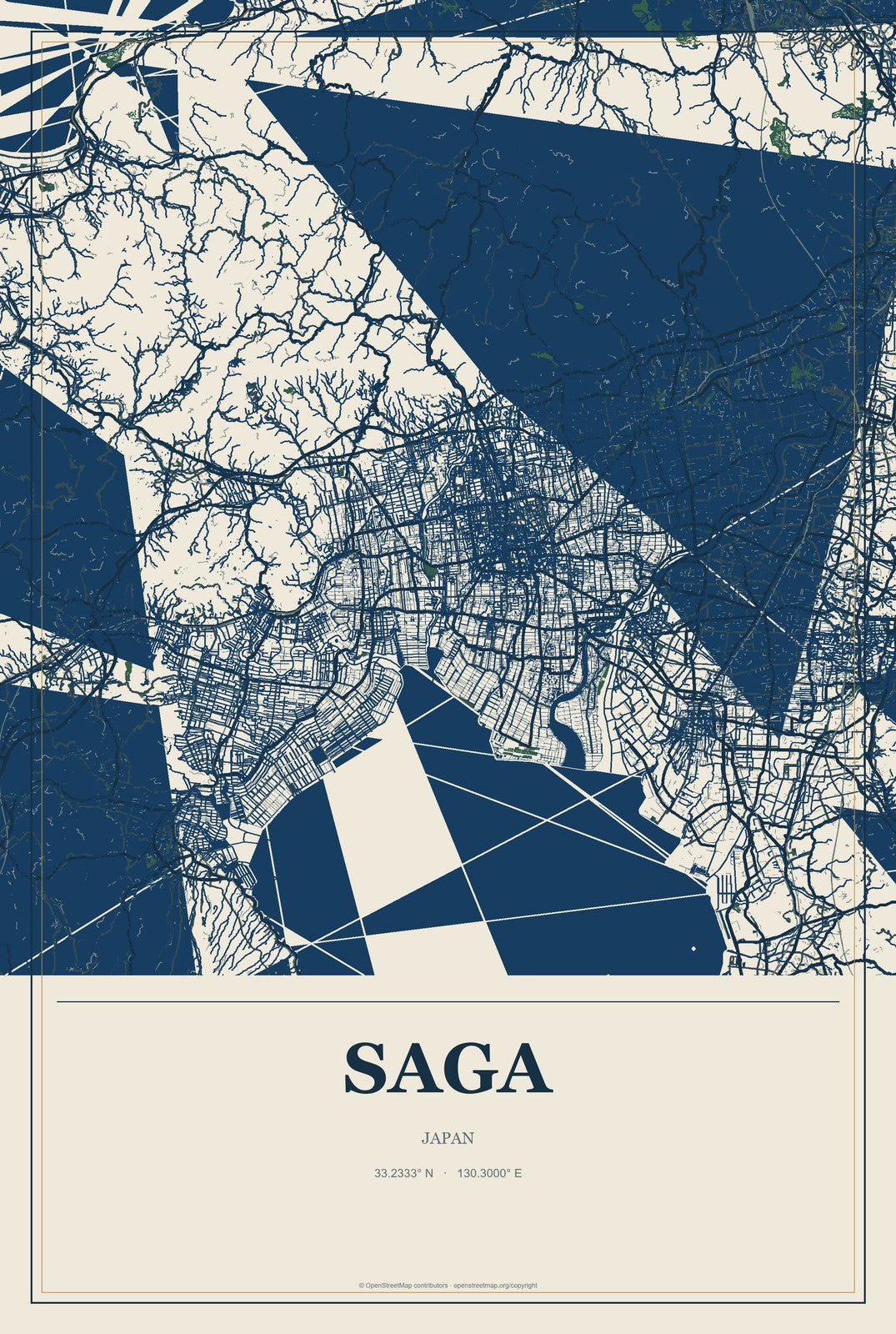 Saga, Japan City Map Aluminum Sign in Coastal Cutout style