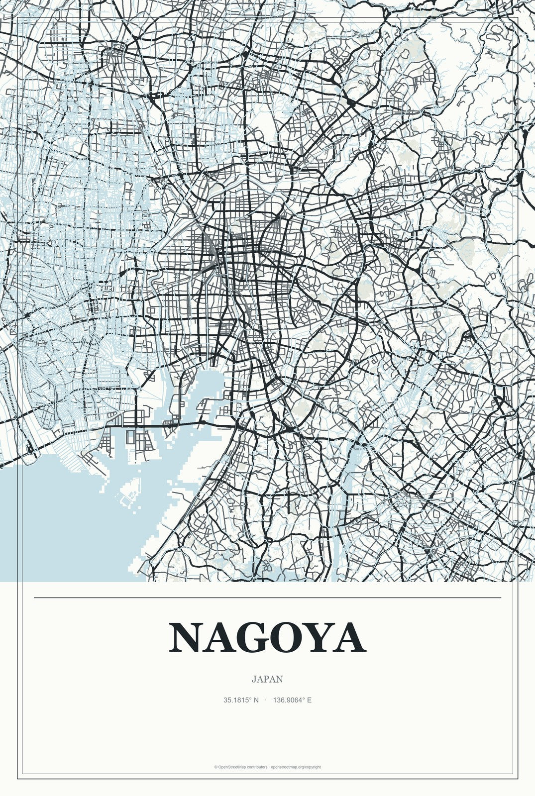 Nagoya, Japan City Map Aluminum Sign in Gallery Air style