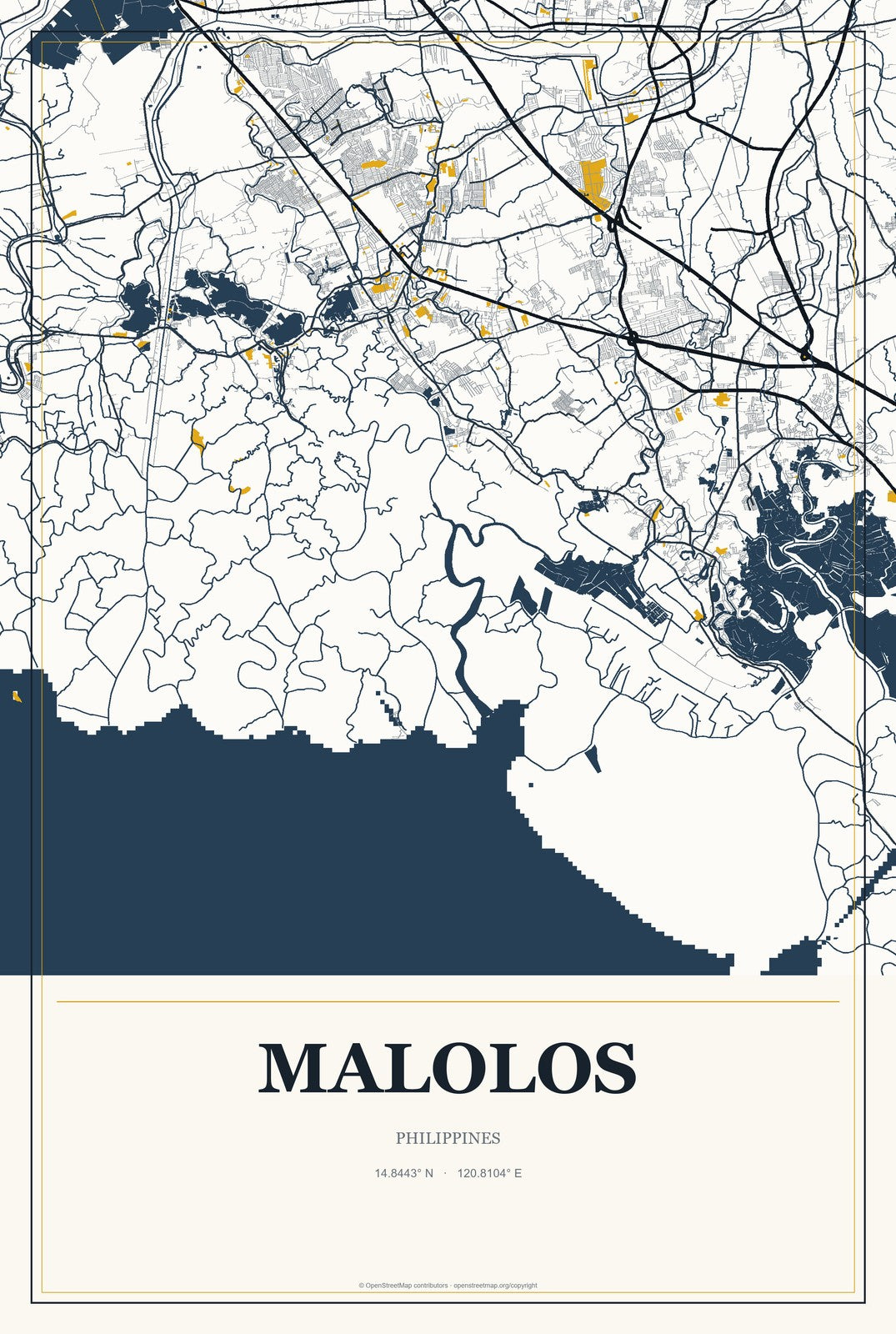 Malolos, Philippines City Map Aluminum Sign in Citrine Modern style