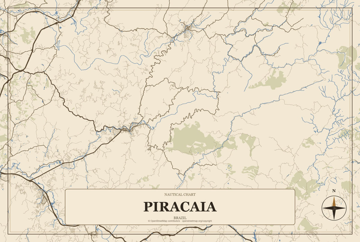 Piracaia, Brazil City Map Aluminum Sign in Heritage Nautical style