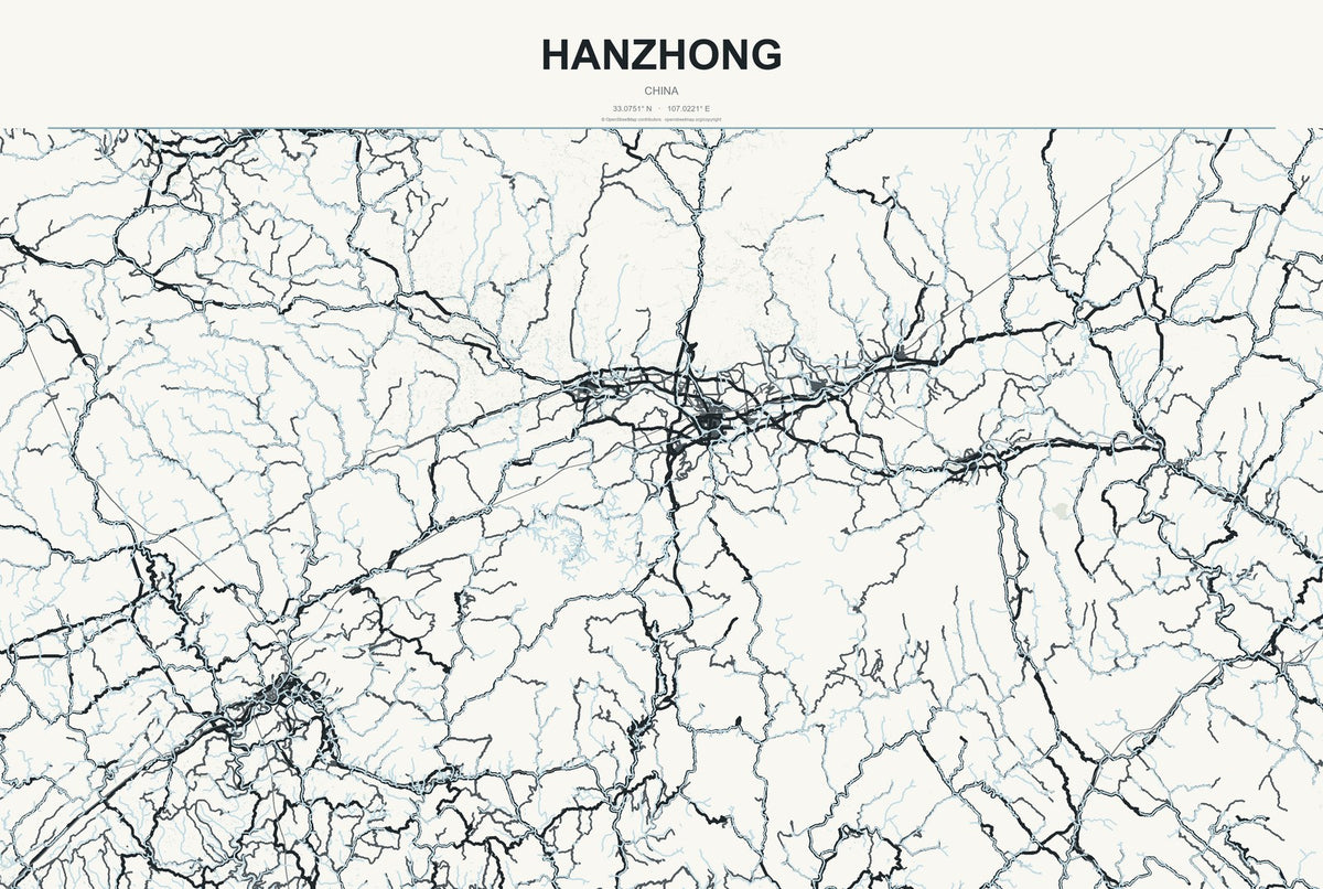 Hanzhong, China City Map Aluminum Sign in Headline Atlas style
