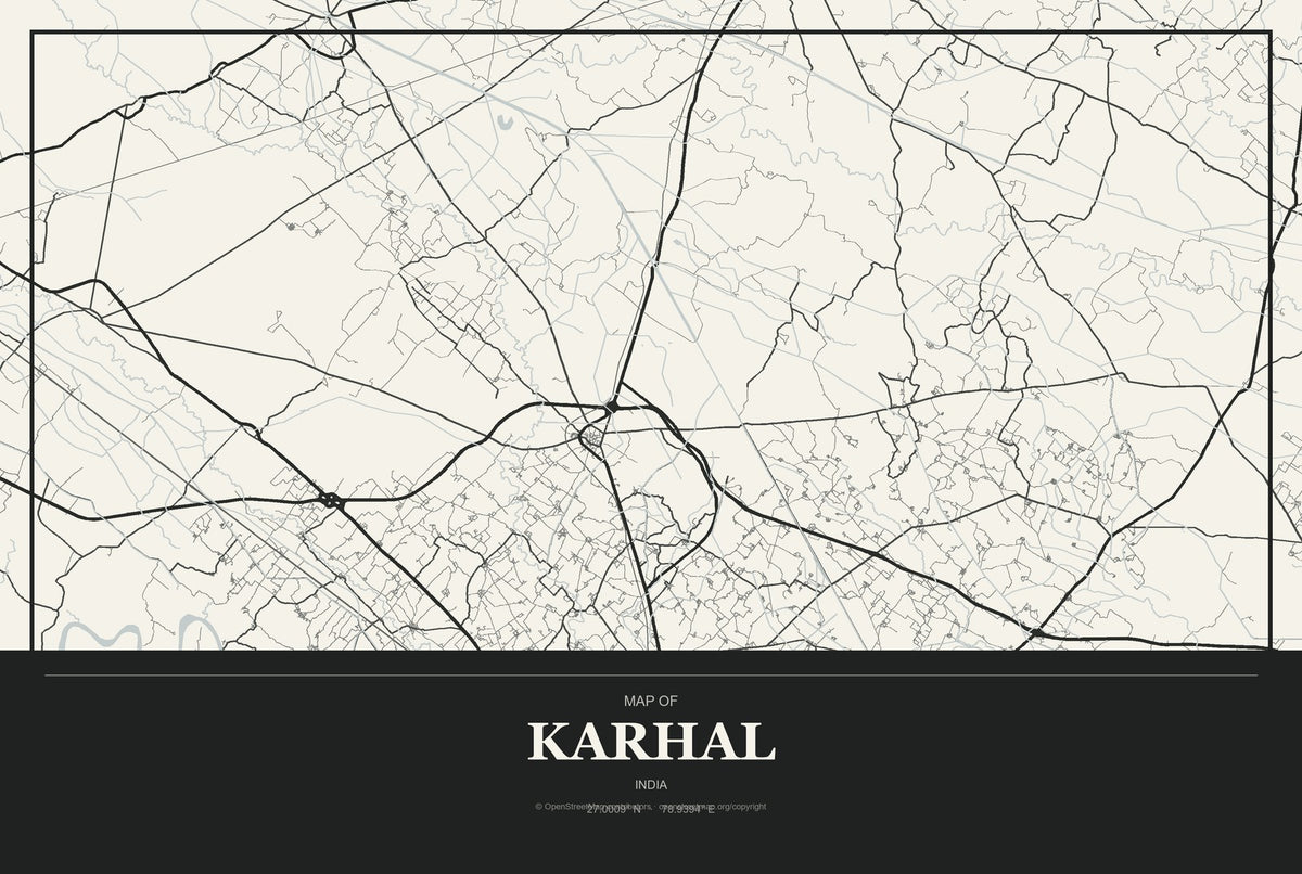 Karhal, India City Map Aluminum Sign in Museum Plaque style