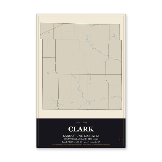 Clark County, Kansas Map Aluminum Sign in Museum Plaque style