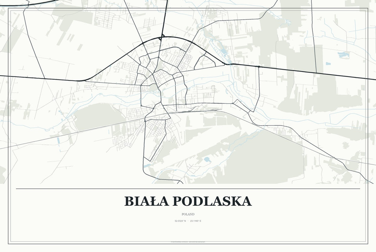Biała Podlaska, Poland City Map Aluminum Sign in Gallery Air style