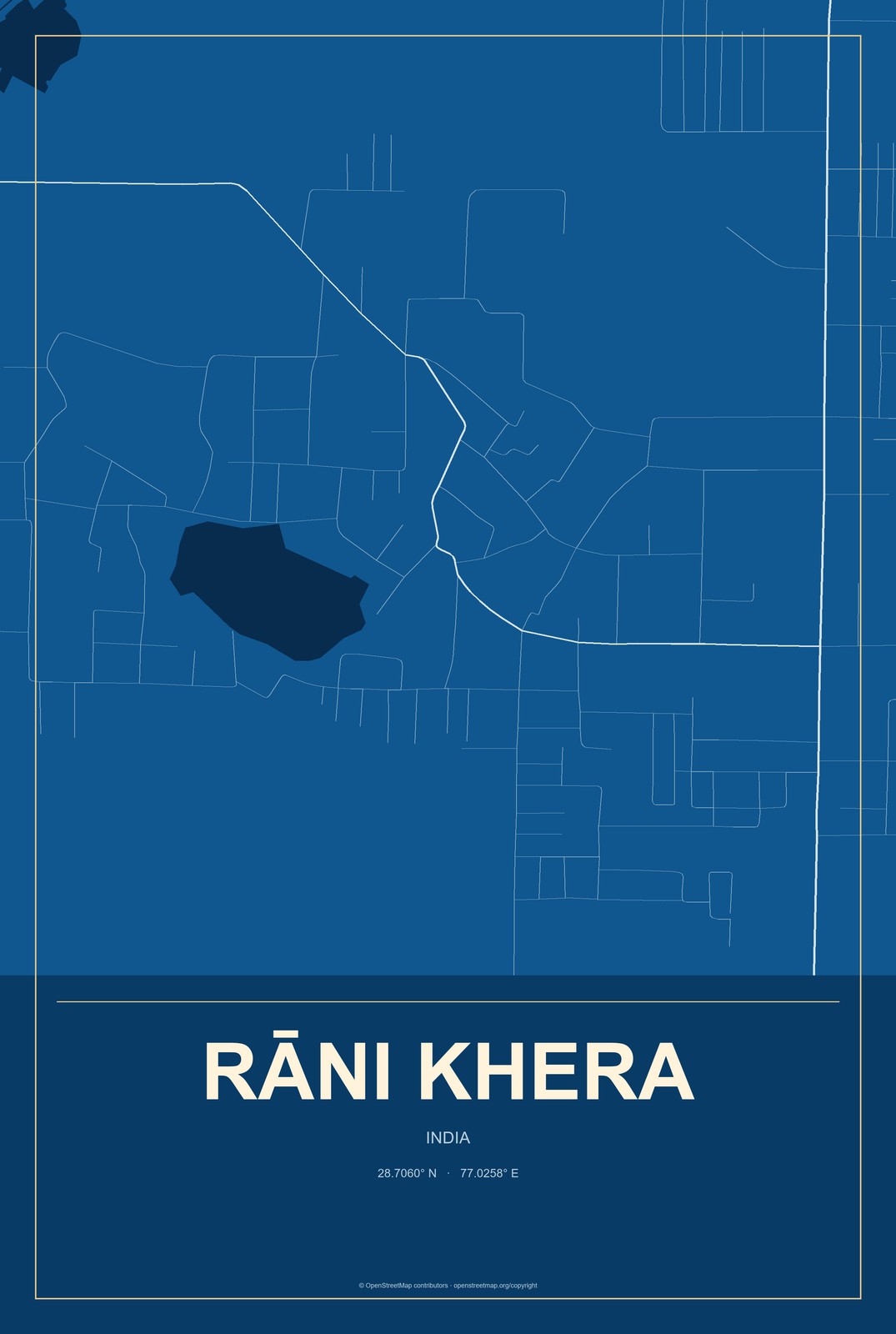 Rāni Khera, India City Map Aluminum Sign in Harbor Cobalt style