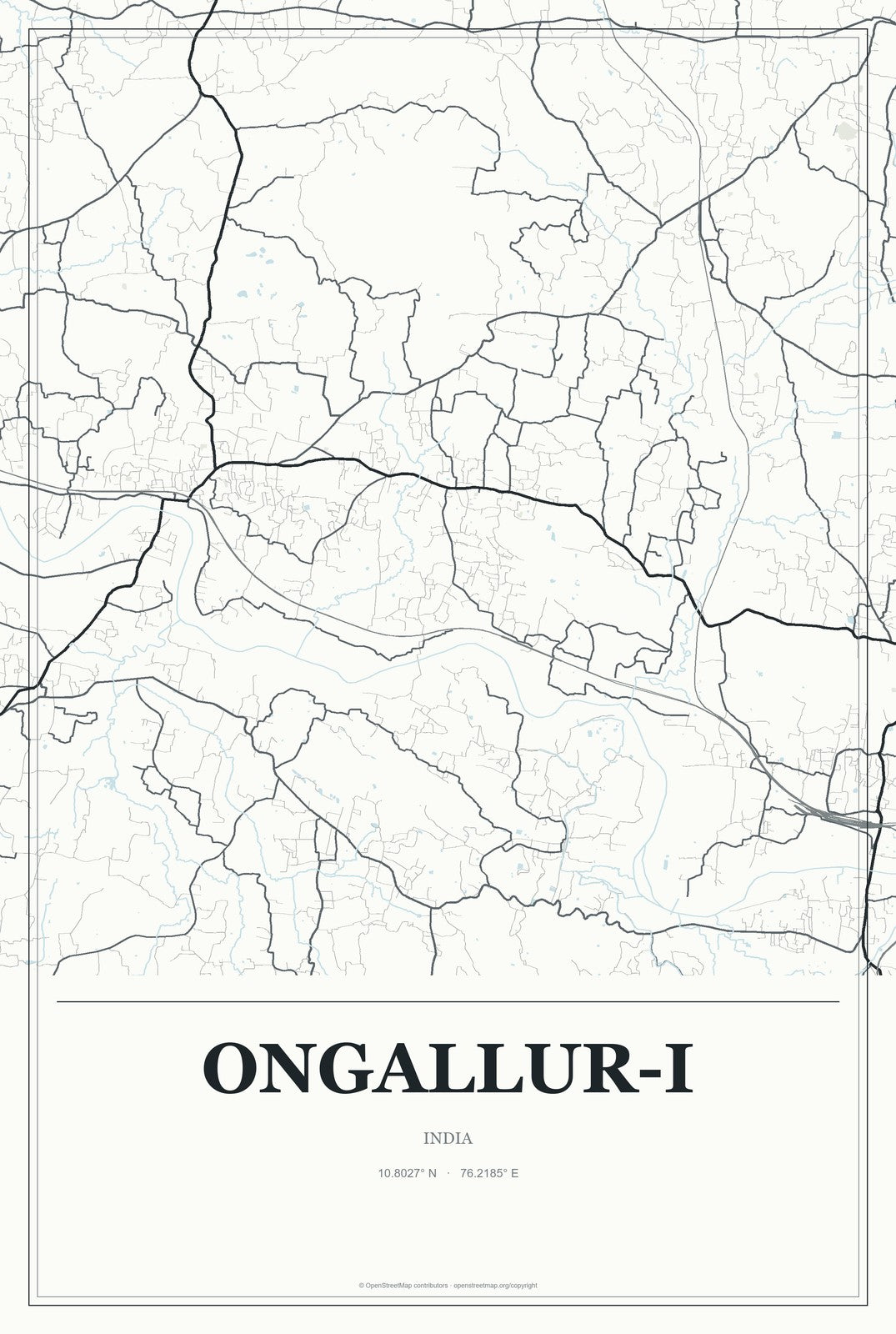 Ongallur-I, India City Map Aluminum Sign in Gallery Air style
