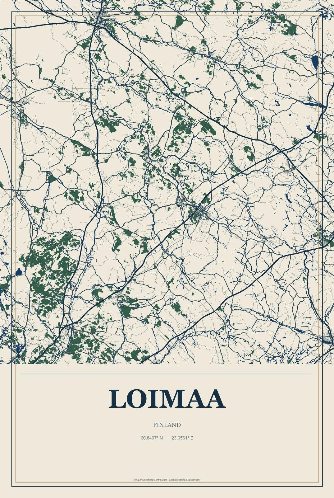 Loimaa, Finland City Map Aluminum Sign in Coastal Cutout style