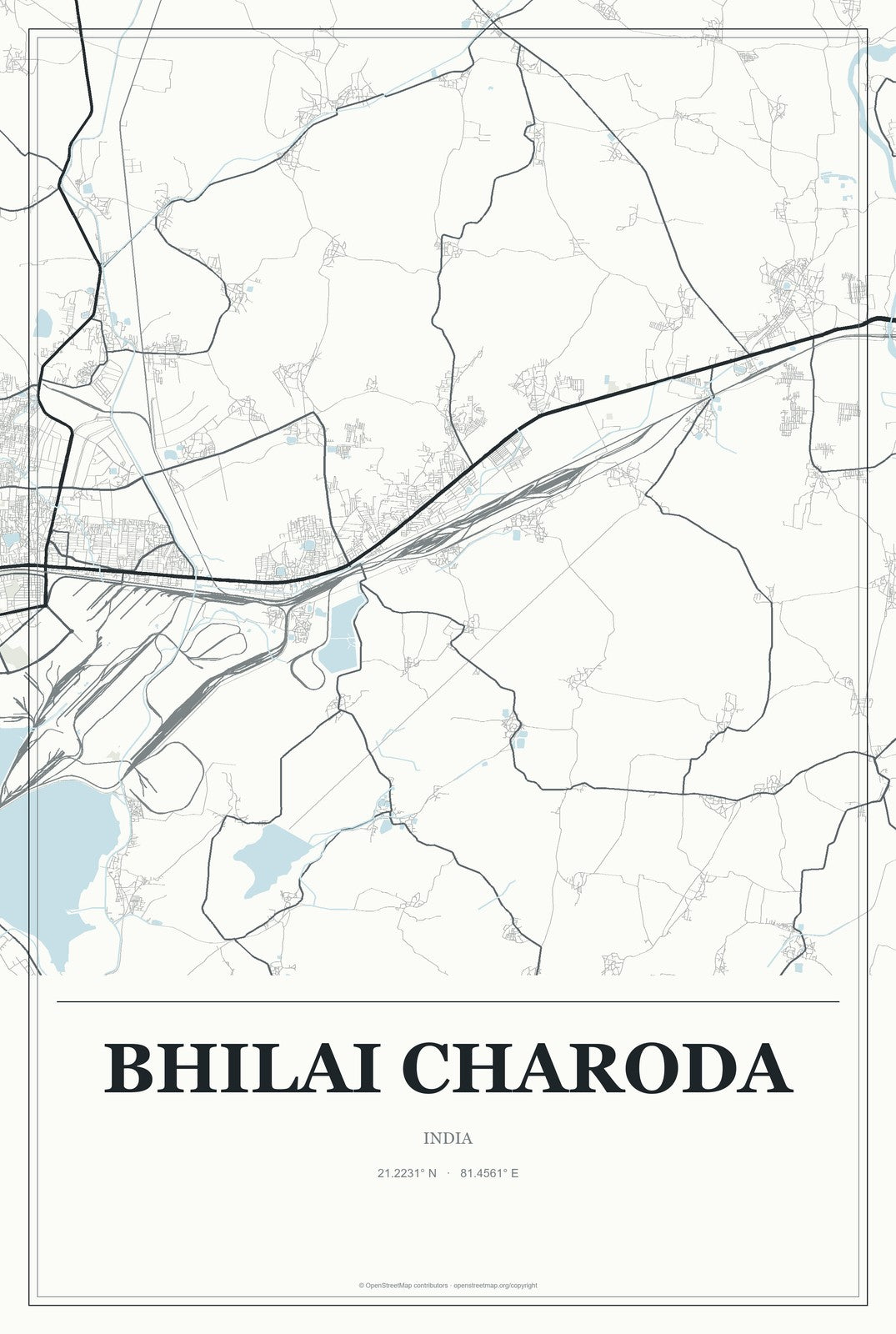 Bhilai Charoda, India City Map Aluminum Sign in Gallery Air style