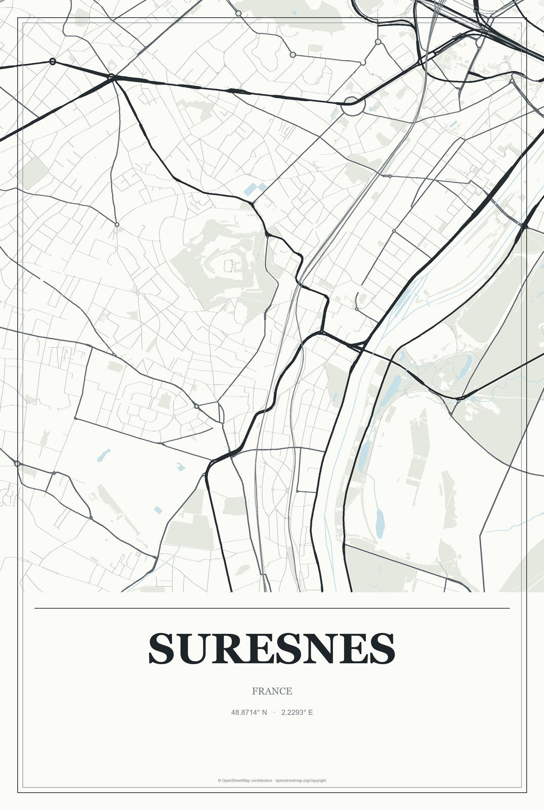 Suresnes, France City Map Aluminum Sign in Gallery Air style