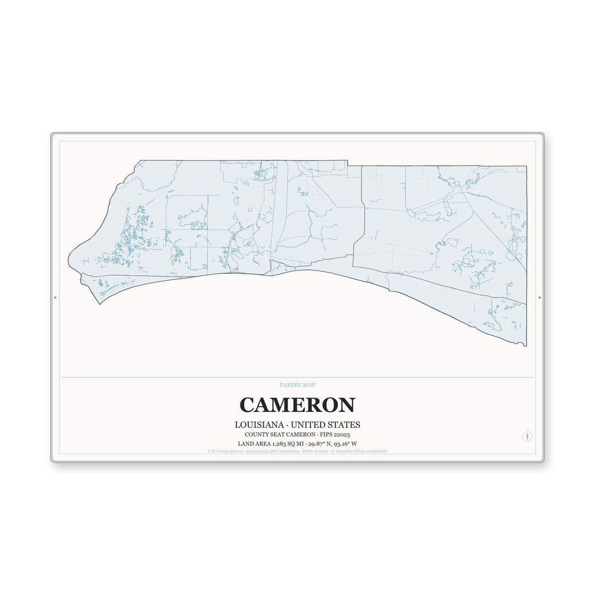 Cameron Parish, Louisiana Map Aluminum Sign in Gallery Air style